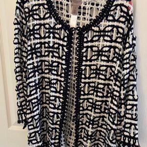 Chico's Navy and White Textured Blouse